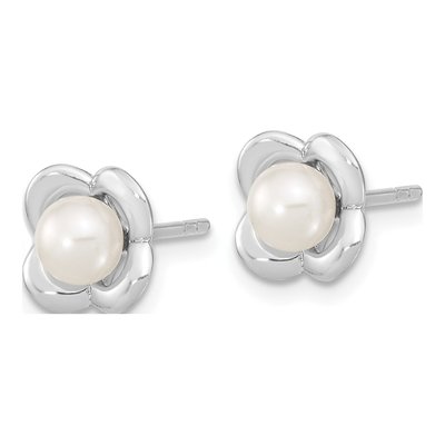 Sterling Silver Round Freshwater Cultured Pearl Flower Stud Earrings – view 2