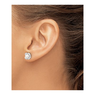 Sterling Silver Round Freshwater Cultured Pearl Flower Stud Earrings – view 3