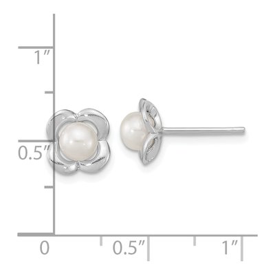 Sterling Silver Round Freshwater Cultured Pearl Flower Stud Earrings – view 4