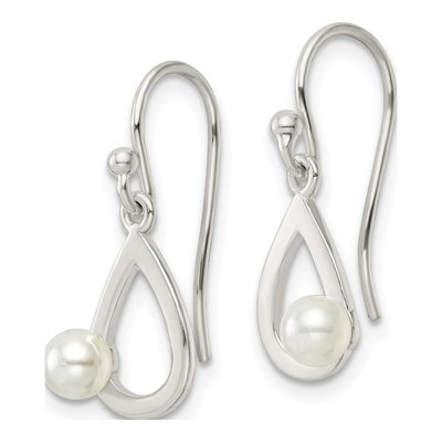 Sterling Silver Simulated Pearl Teardrop Dangle Earrings – view 3