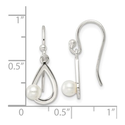 Sterling Silver Simulated Pearl Teardrop Dangle Earrings – view 5
