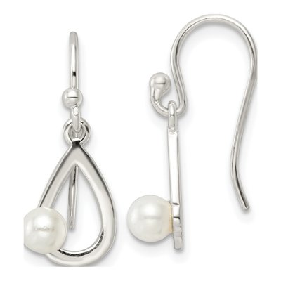 Sterling Silver Simulated Pearl Teardrop Dangle Earrings