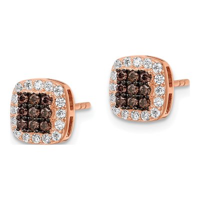 Rose Gold-Plated Sterling Silver Round CZ Square Stud Earrings – view 3