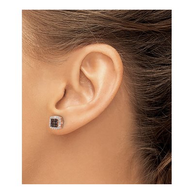 Rose Gold-Plated Sterling Silver Round CZ Square Stud Earrings – view 4