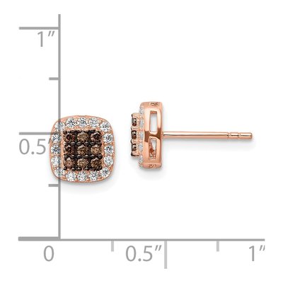 Rose Gold-Plated Sterling Silver Round CZ Square Stud Earrings – view 5