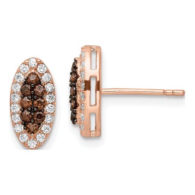 Rose Gold-Plated Sterling Silver Round CZ Button Stud Earrings