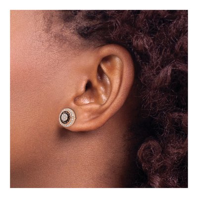 Rose Gold-Plated Sterling Silver Round CZ Fancy Stud Earrings – view 4
