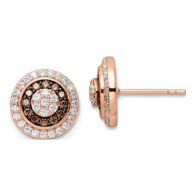 Rose Gold-Plated Sterling Silver Round CZ Fancy Stud Earrings