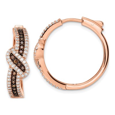 Rose Gold-Plated Sterling Silver 25mm CZ Fancy Hoop Earrings