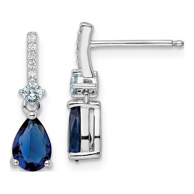 Sterling Silver CZ Glass Dangle Earrings