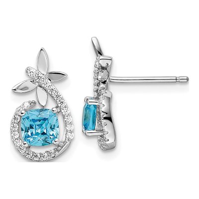 Sterling Silver CZ Butterfly Dangle Earrings