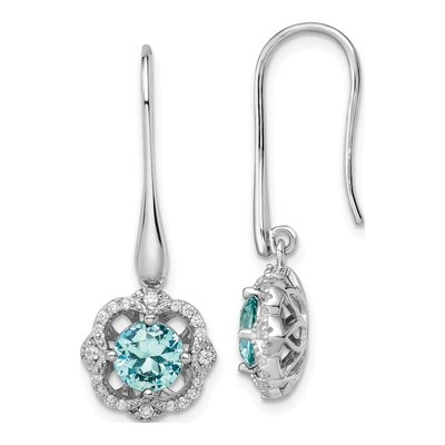 Sterling Silver CZ Aqua Dangle Earrings