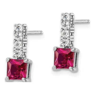 Sterling Silver Lab-Created Ruby & CZ Dangle Earrings – view 3