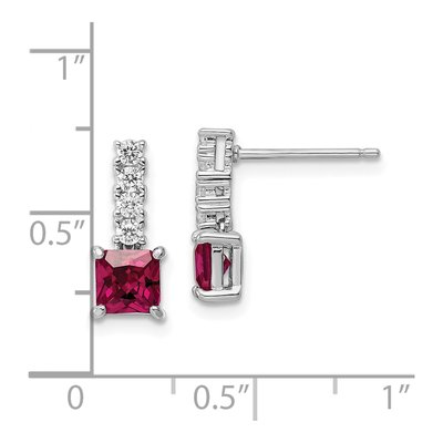 Sterling Silver Lab-Created Ruby & CZ Dangle Earrings – view 5
