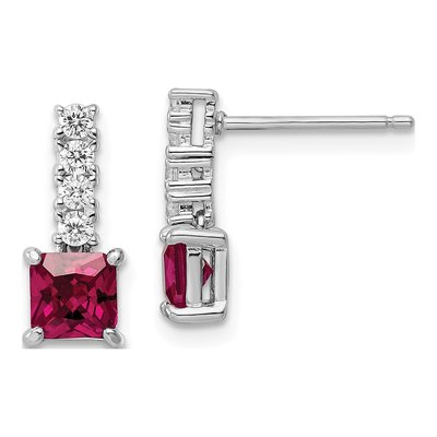 Sterling Silver Lab-Created Ruby & CZ Dangle Earrings