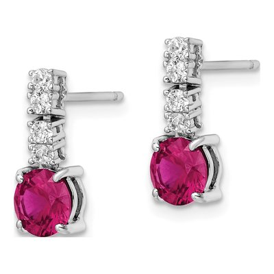 Sterling Silver Lab-Created Ruby & CZ Dangle Earrings – view 3
