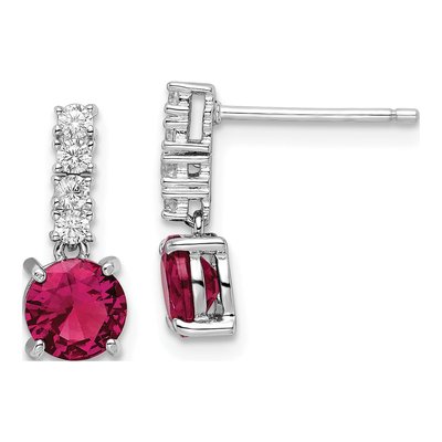 Sterling Silver Lab-Created Ruby & CZ Dangle Earrings