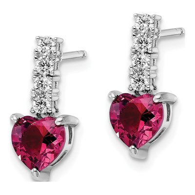 Sterling Silver Lab-Created Ruby & CZ Heart Dangle Earrings – view 3