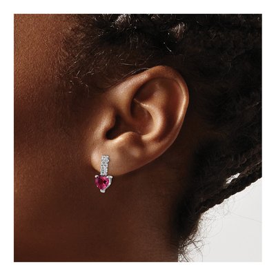 Sterling Silver Lab-Created Ruby & CZ Heart Dangle Earrings – view 4
