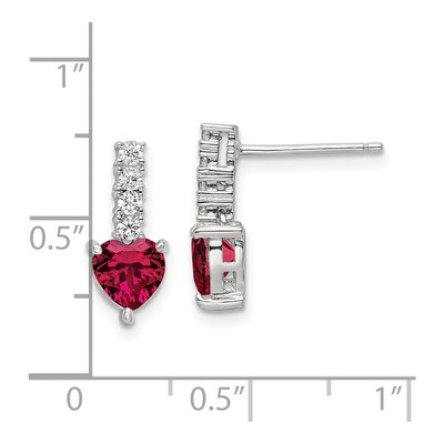 Sterling Silver Lab-Created Ruby & CZ Heart Dangle Earrings – view 5