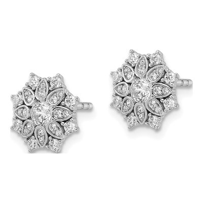 Sterling Silver Round CZ Snowflake Stud Earrings – view 3