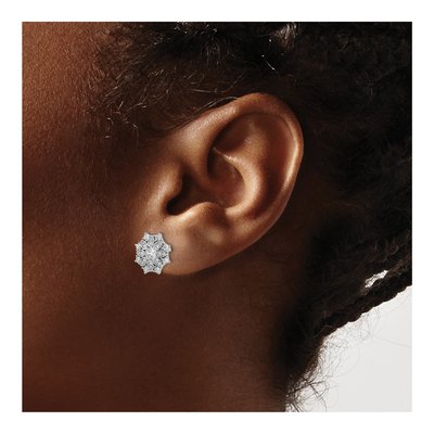 Sterling Silver Round CZ Snowflake Stud Earrings – view 4