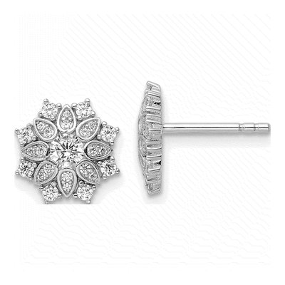 Sterling Silver Round CZ Snowflake Stud Earrings