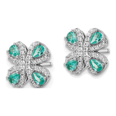 Sterling Silver Round CZ Teal Button Stud Earrings – view 3