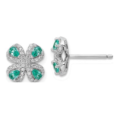 Sterling Silver Round CZ Teal Button Stud Earrings