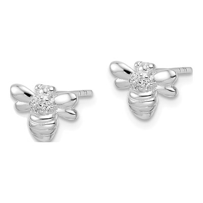 Sterling Silver Round CZ Bumble Bee Stud Earrings – view 3