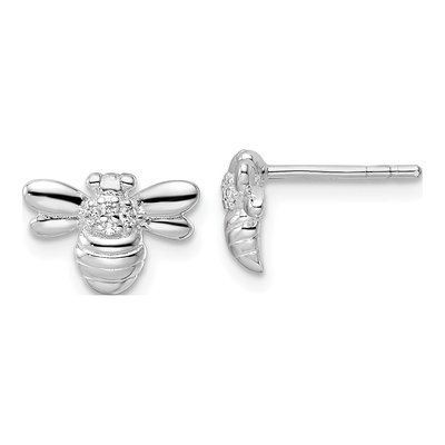 Sterling Silver Round CZ Bumble Bee Stud Earrings
