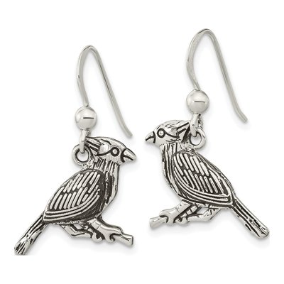 Sterling Silver Antiqued Bird on Branch Dangle Earrings – view 3