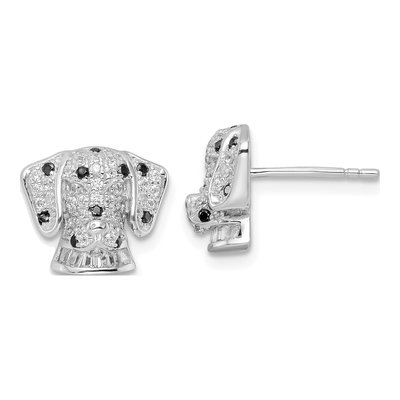 Sterling Silver Baguette CZ Dalmatian Head Stud Earrings