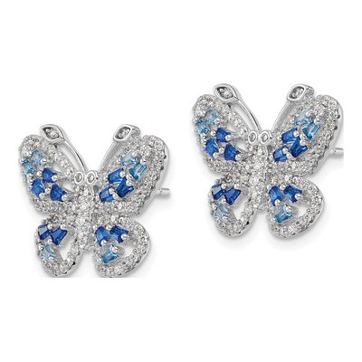 Sterling Silver Round CZ Butterfly Stud Earrings – view 3