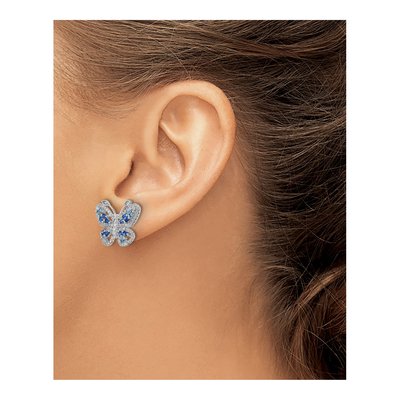 Sterling Silver Round CZ Butterfly Stud Earrings – view 4