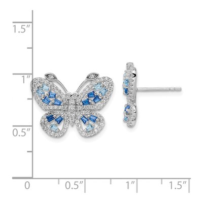 Sterling Silver Round CZ Butterfly Stud Earrings – view 5