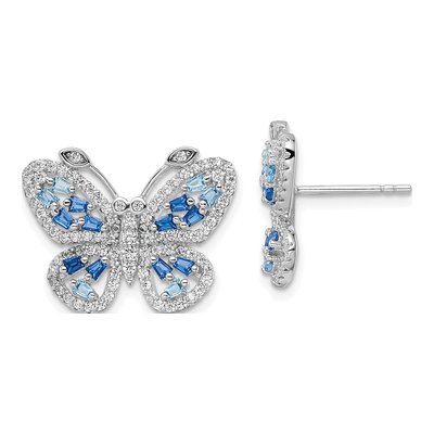 Sterling Silver Round CZ Butterfly Stud Earrings