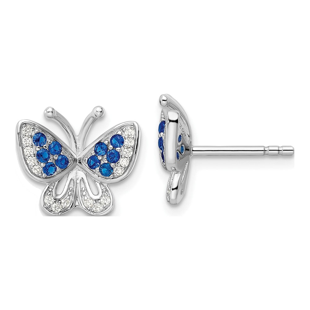 Sterling Silver Blue & White CZ Butterfly Earrings