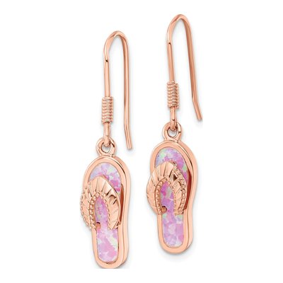 Rose Gold-Plated Sterling Silver Lab-Created Opal Flip Flop Dangle Earrings – view 3