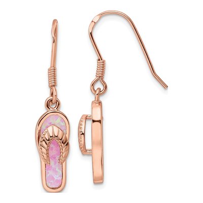 Rose Gold-Plated Sterling Silver Lab-Created Opal Flip Flop Dangle Earrings