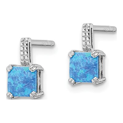 Sterling Silver Lab-Created Opal Square Dangle Earrings – view 3