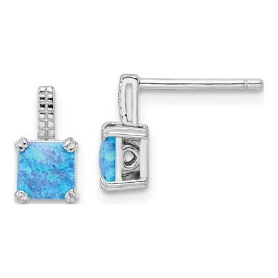 Sterling Silver Lab-Created Opal Square Dangle Earrings