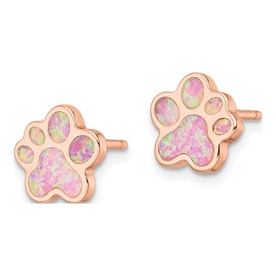 Rose Gold-Plated Sterling Silver Lab-Created Opal Pawprint Stud Earrings – view 3