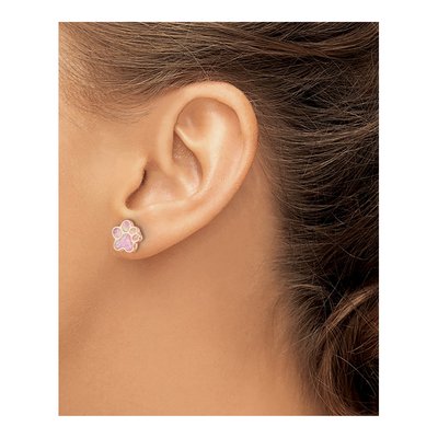 Rose Gold-Plated Sterling Silver Lab-Created Opal Pawprint Stud Earrings – view 4