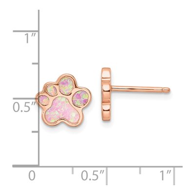 Rose Gold-Plated Sterling Silver Lab-Created Opal Pawprint Stud Earrings – view 5