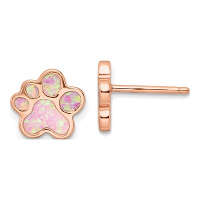 Rose Gold-Plated Sterling Silver Lab-Created Opal Pawprint Stud Earrings