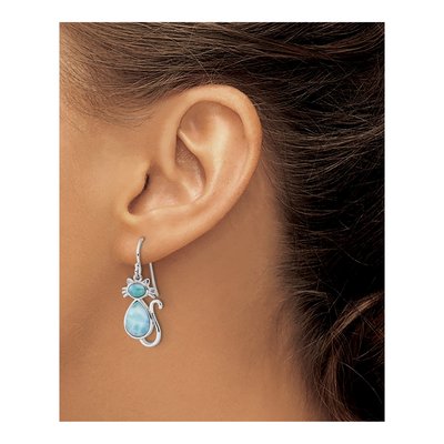 Sterling Silver Larimar Cat Dangle Earrings – view 4