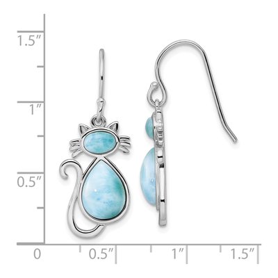Sterling Silver Larimar Cat Dangle Earrings – view 5