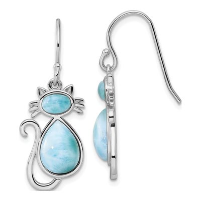 Sterling Silver Larimar Cat Dangle Earrings