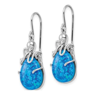 Sterling Silver Lab-Created Opal Octopus Dangle Earrings – view 3